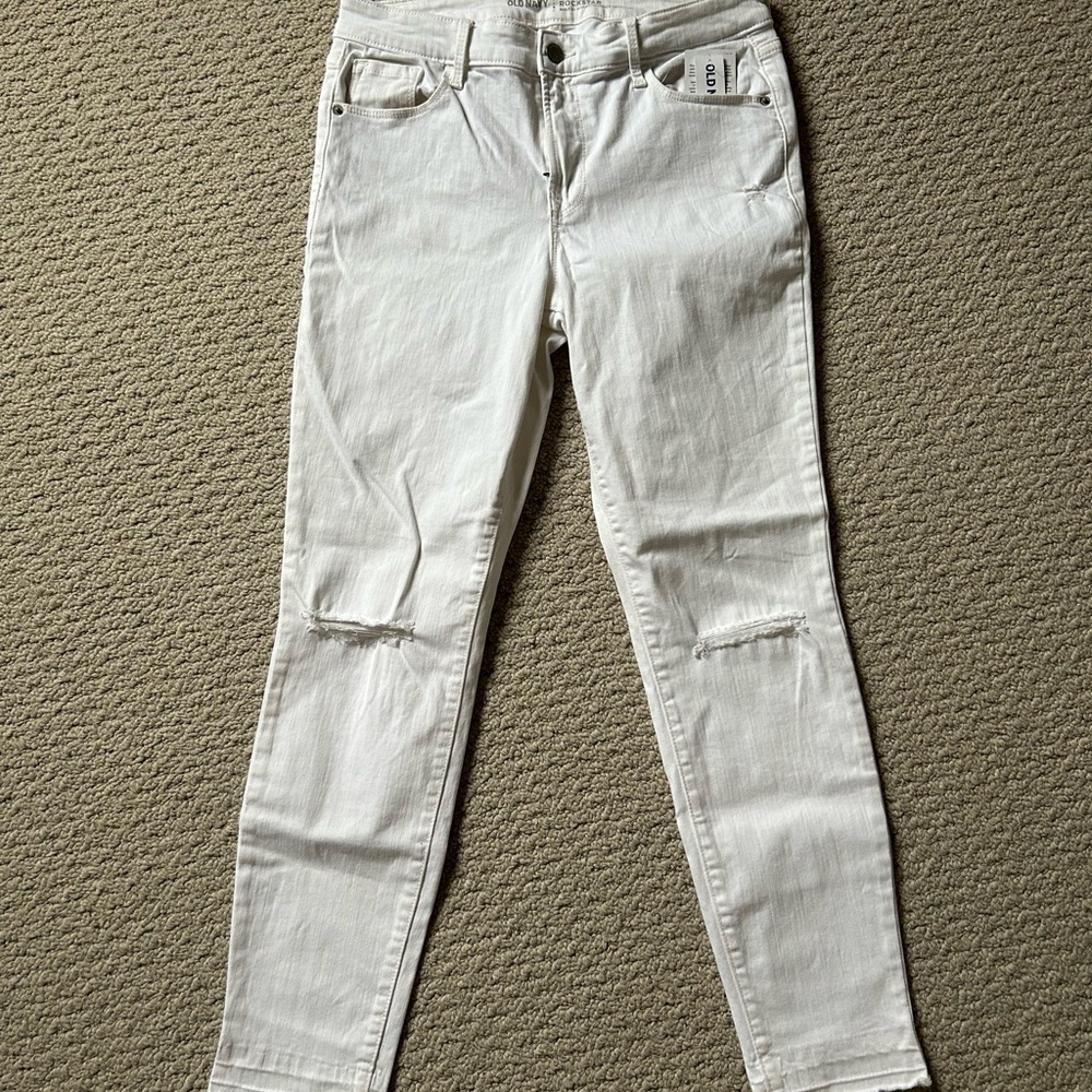 NWT Old Navy Rockstar Sculpt White Distressed Jeans Stretch Lycra Comfort Sz 10 - Picture 4 of 5